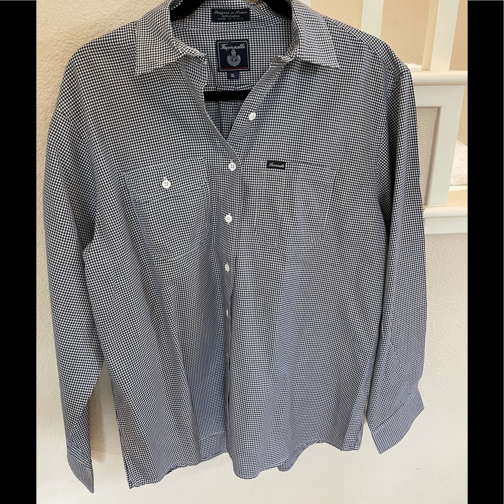 Faconnable women’s button down black/white check  long sleeve shirt